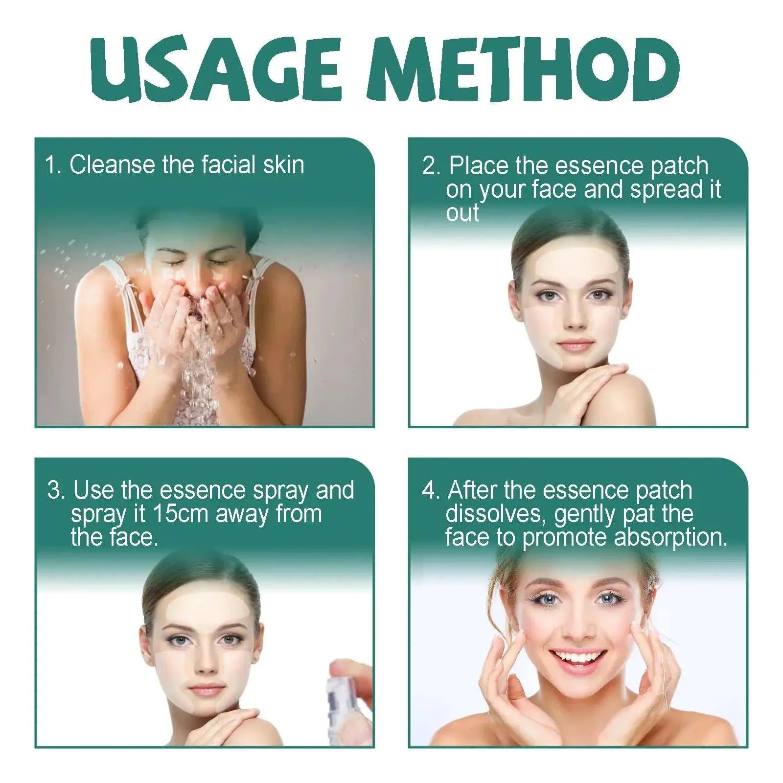 Collagen Soluble Eye Mask firming and hydrating instructions with facial cleansing and essence application steps
