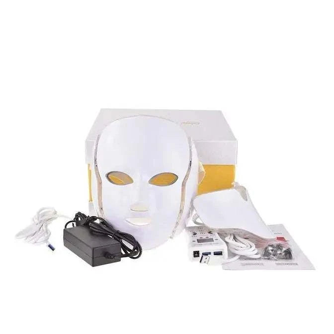 Professional LED Light Therapy Mask with accessories for at-home skincare.