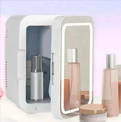 Glam Mini Cooler compact beauty fridge with illuminated mirror for skincare and cosmetics storage