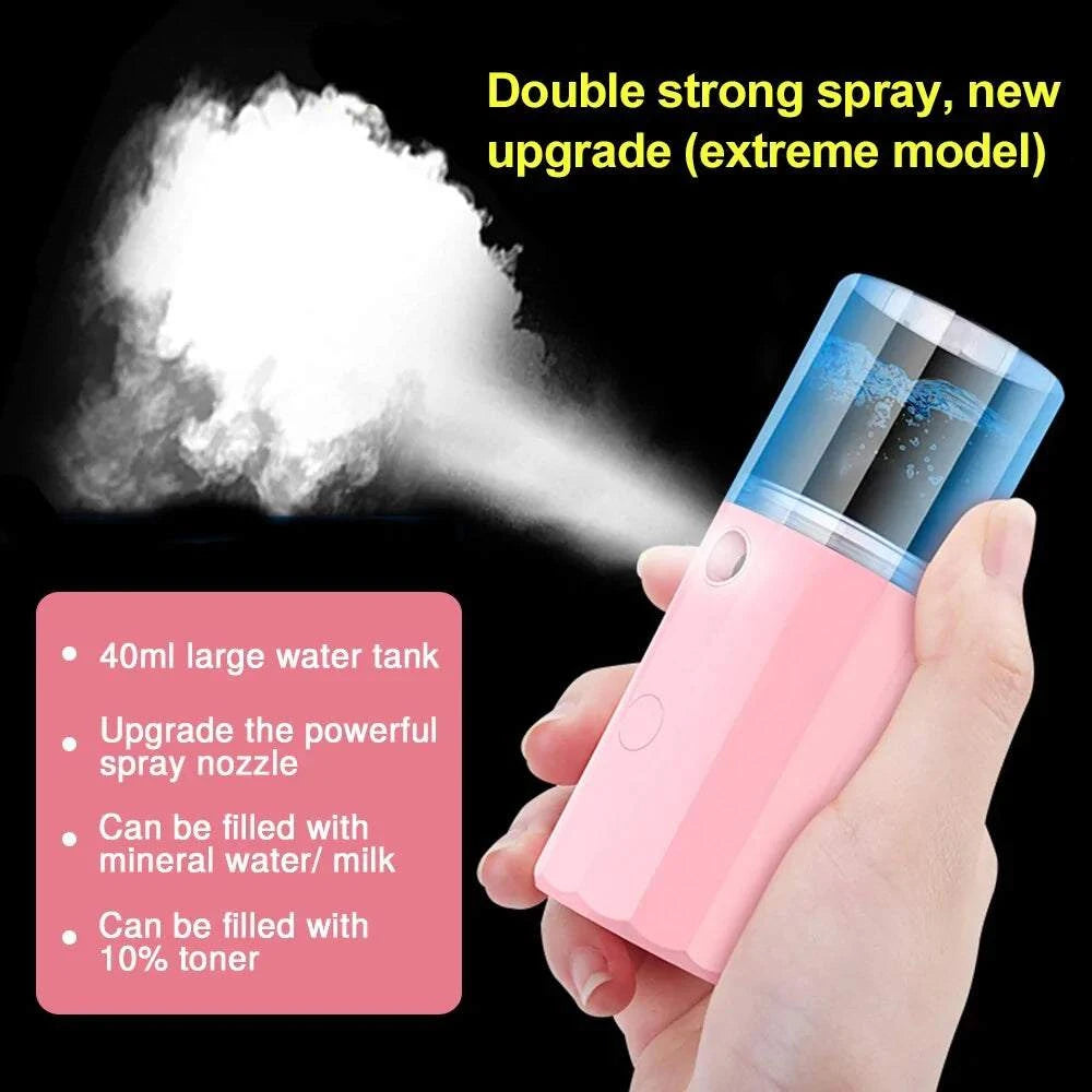 Portable facial steamer with large water tank and powerful spray nozzle.