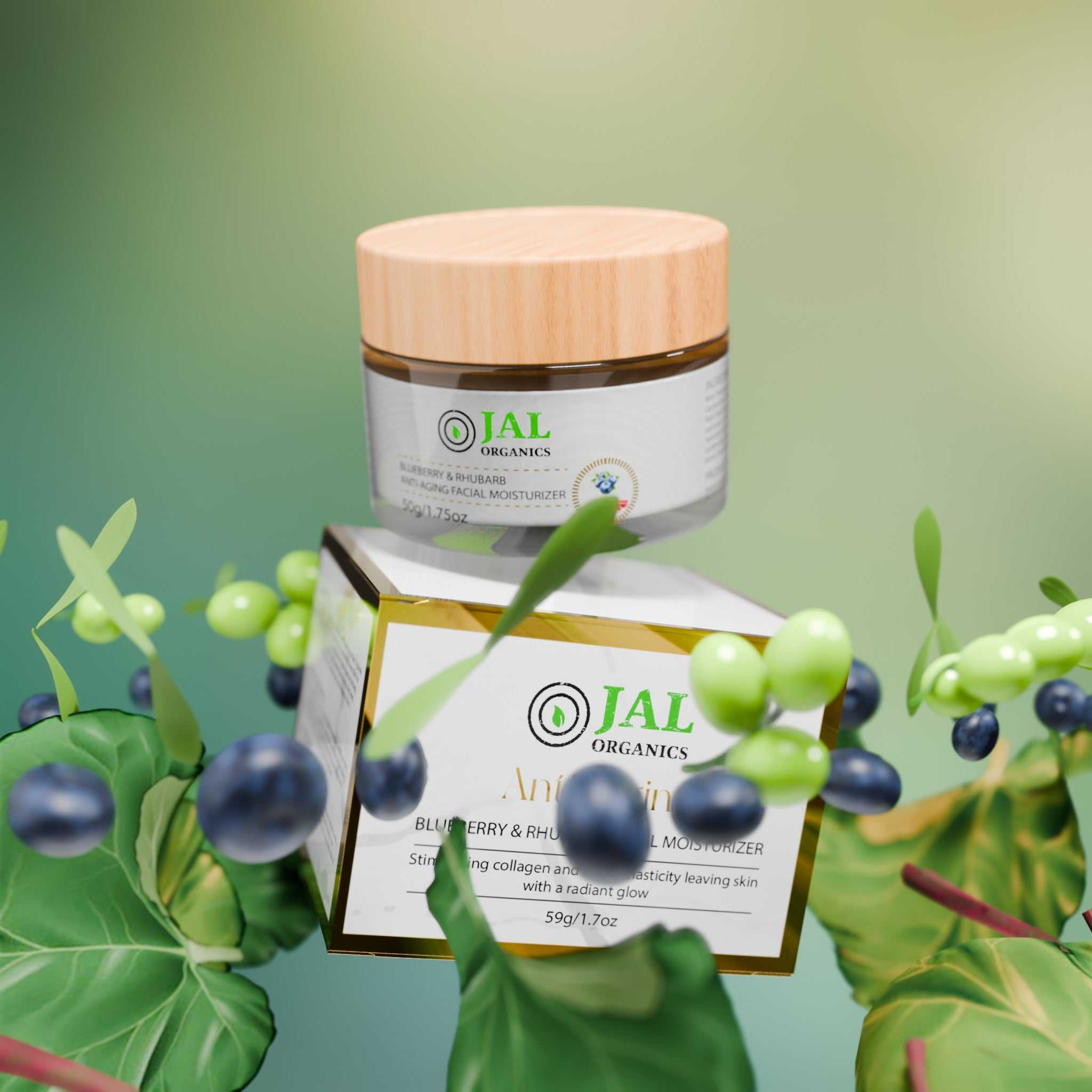 Blueberry Rhubarb Anti-wrinkle face cream, collagen-boosting moisturizer with natural ingredients, 59g jar.