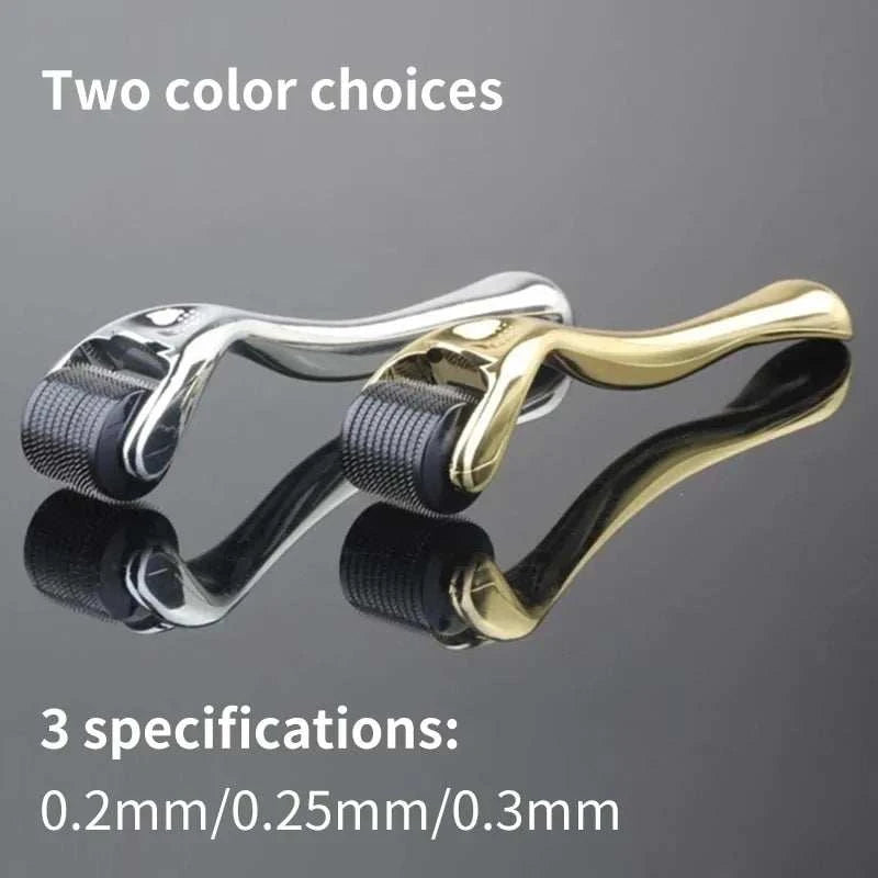 Derma Roller Skin Care tool available in two colors and three size options: 0.2mm, 0.25mm, 0.3mm.