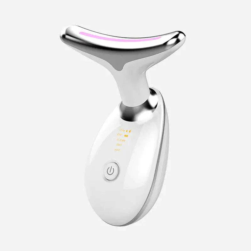 White handheld beauty device for anti-wrinkle skincare with LED light and power button