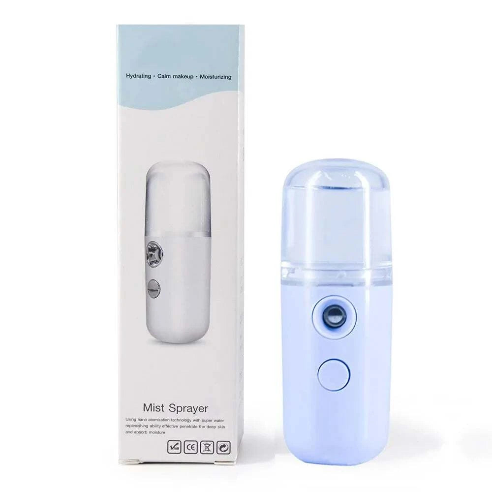 Portable facial steamer beside its packaging, designed for skincare enhancement.