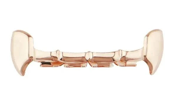 Gold silver bucktooth caps grillz with glossy metal alloy finish for hip-hop style and costumes