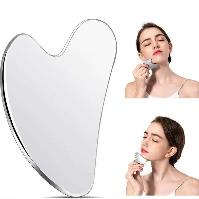 Heart-Shaped Stainless Steel Gua Sha tool for skin revitalization and muscle relaxation.