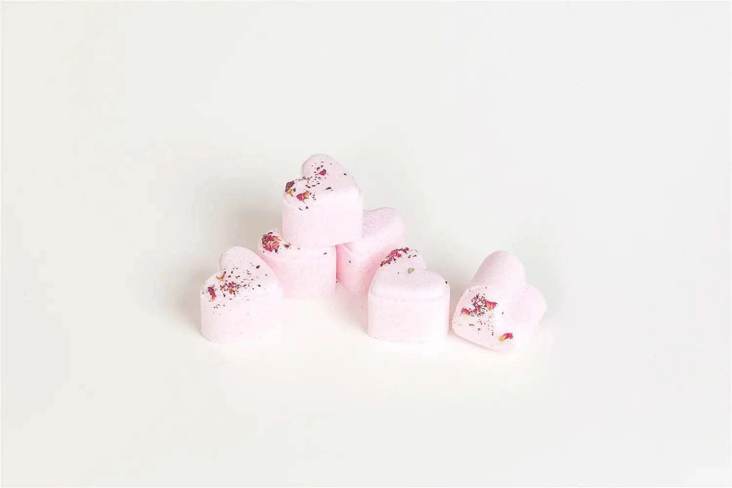 Heart-shaped lavender bath bombs with dried flower petals for Cherish Skincare Luxury Gift Box for Her