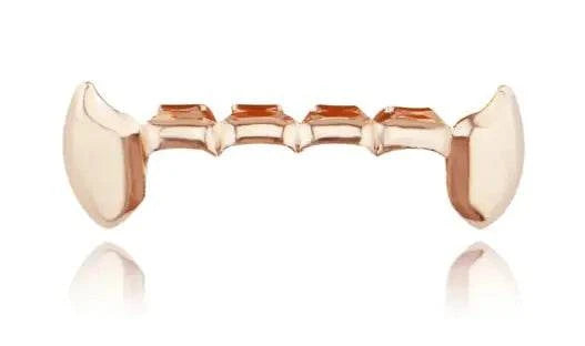 Gold Silver Bucktooth Caps hip-hop style tooth grill in shiny metal alloy