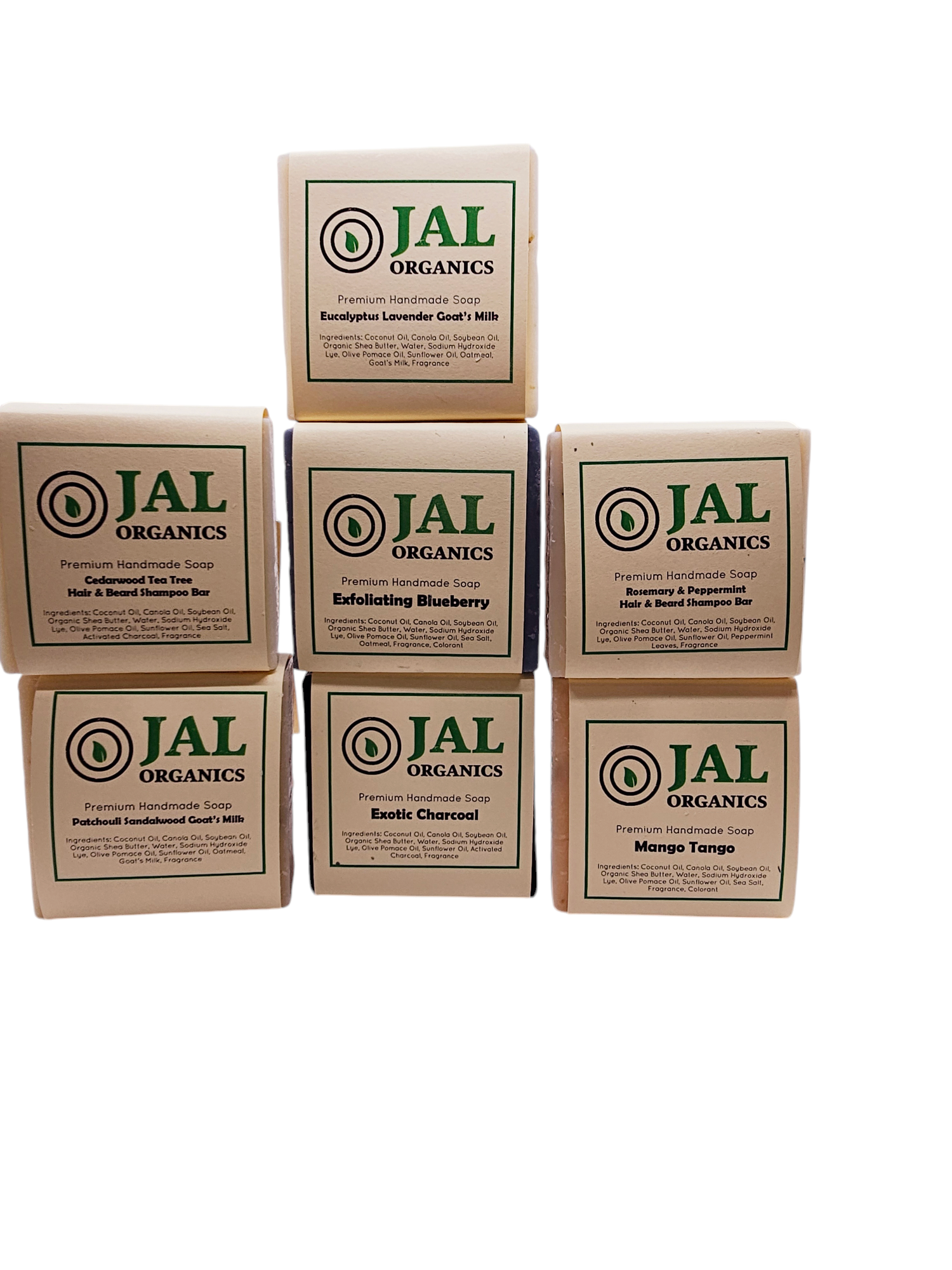 Jal Organics Natural Soaps Variety Pack with boxed soaps assortment.