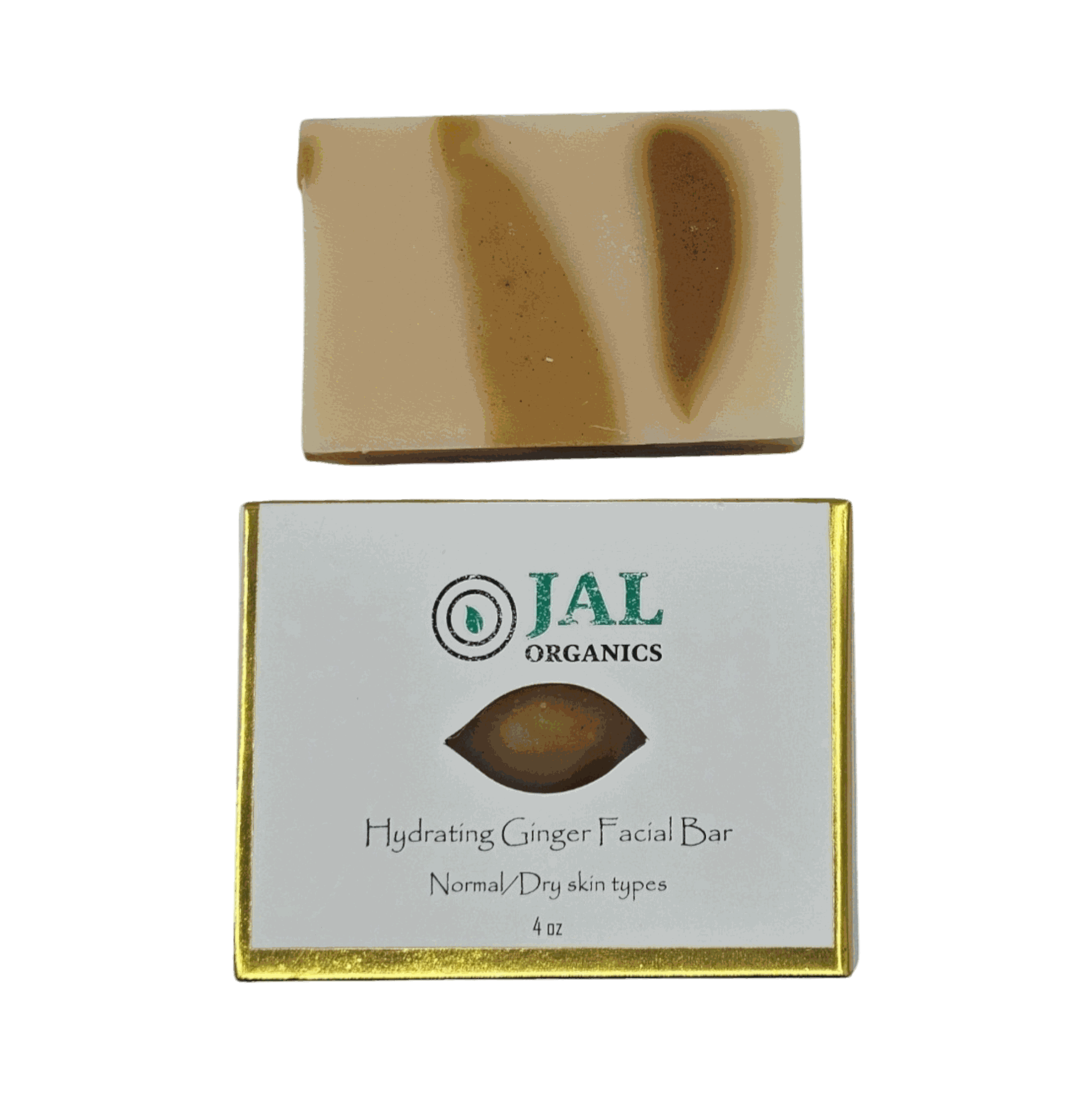 Hydrating Ginger Facial Soap with natural ingredients in packaging, suitable for normal to dry skin types, 4 oz.