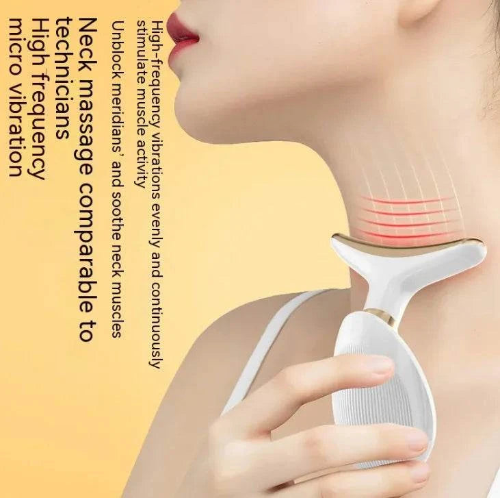 Mini Electric Facial Massage Tool enhancing neck circulation and skin rejuvenation with high-frequency vibrations.