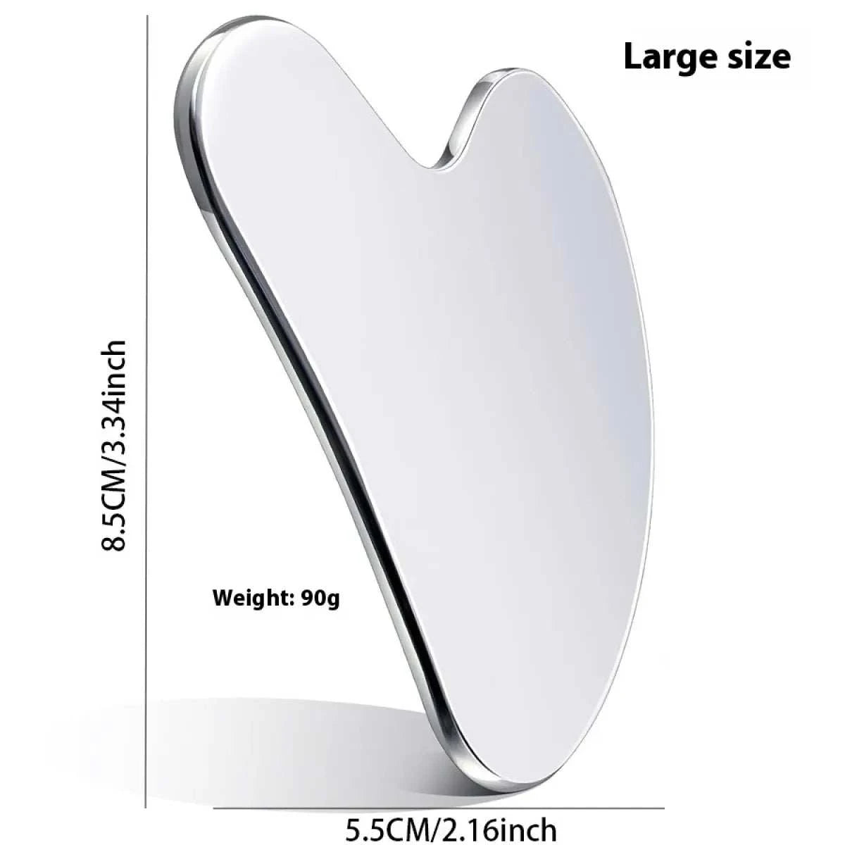 Heart-shaped stainless steel Gua Sha tool, ergonomic design, enhances circulation, relieves muscle tension.