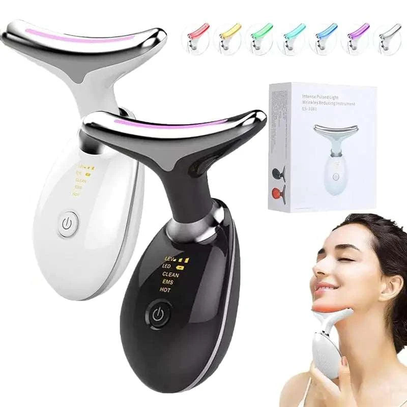 Neck & Face Massager with LED light therapy and ergonomic design for skincare rejuvenation.