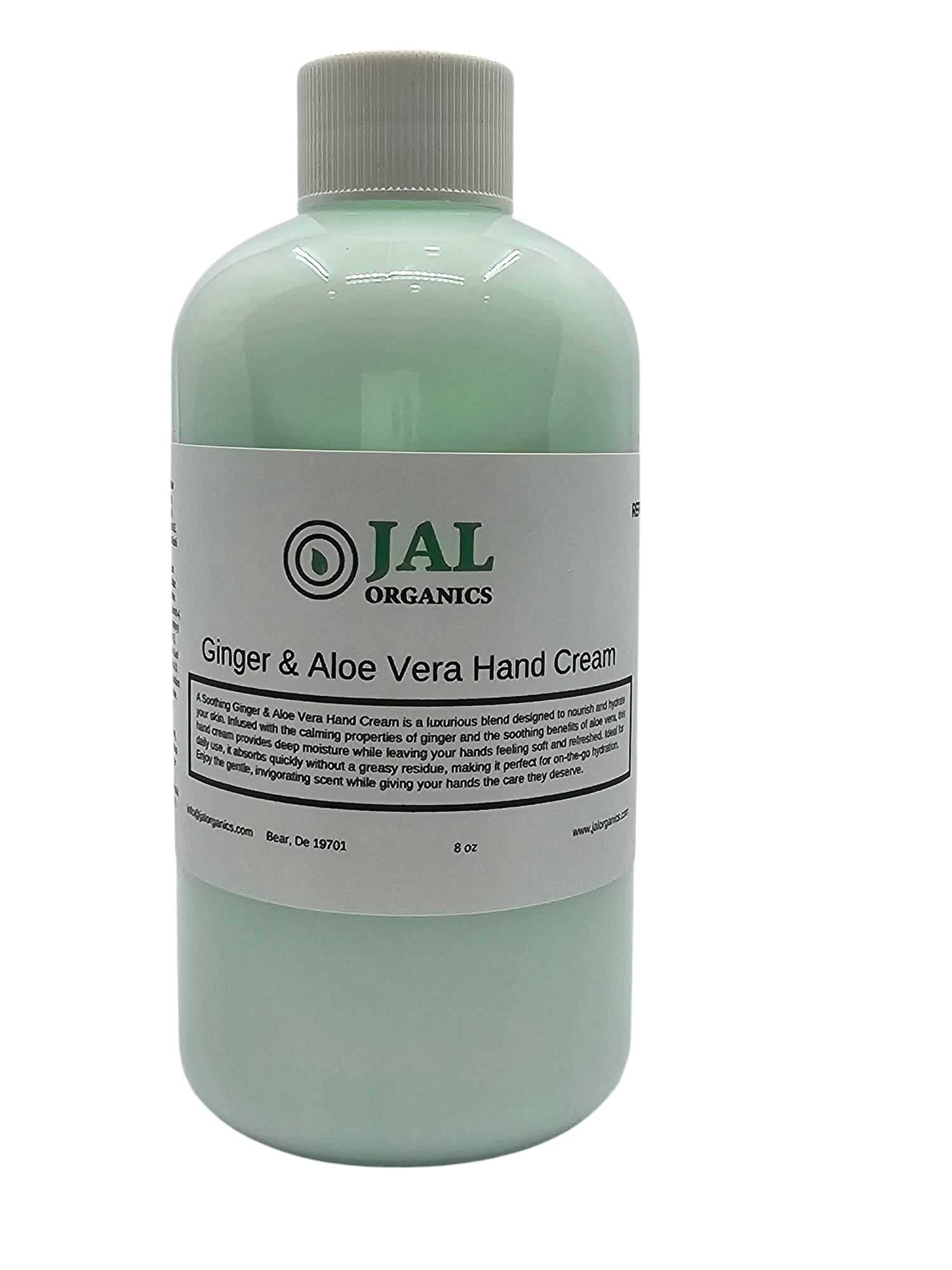 8 oz refill ginger & aloe vera hand cream bottle by Jal Organics.