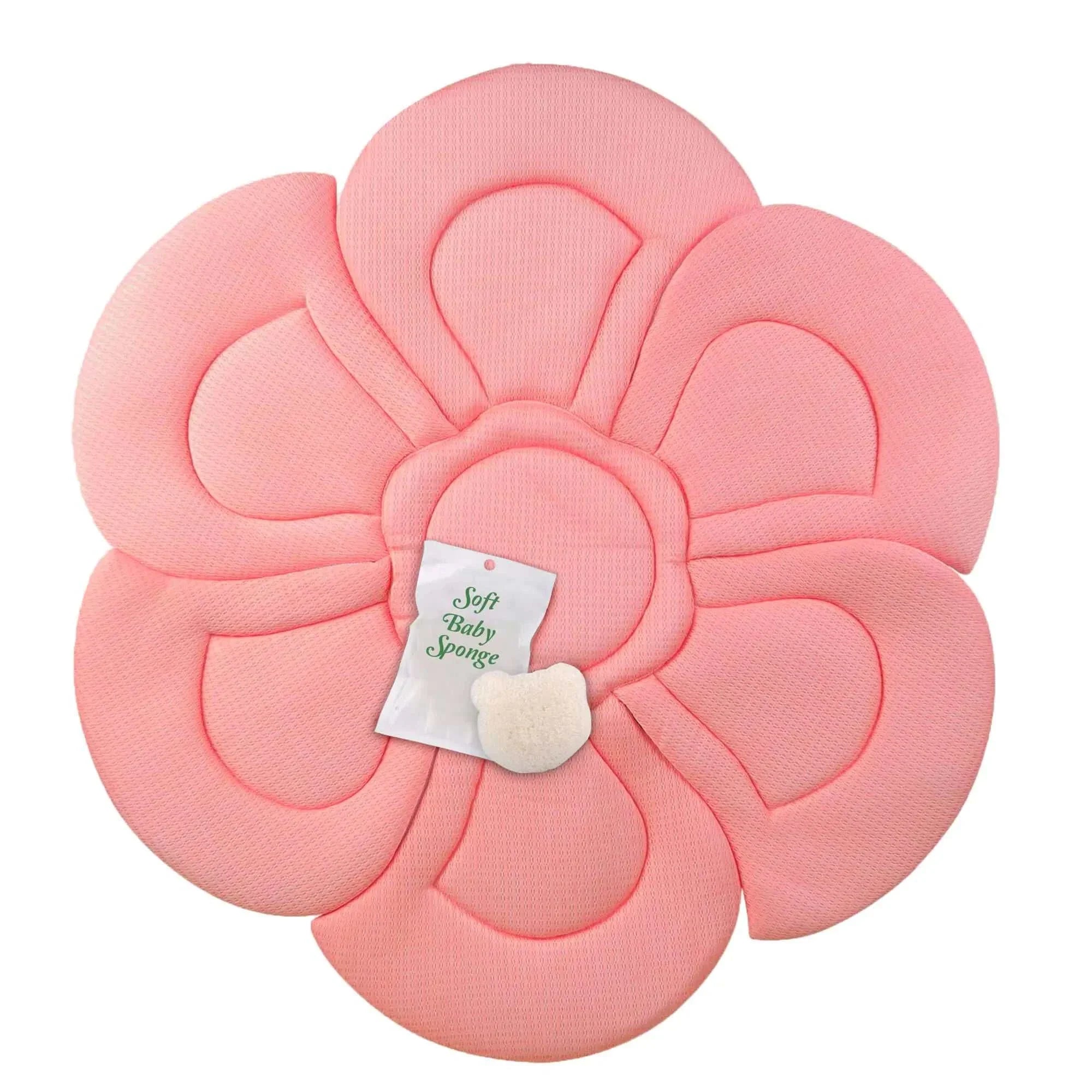 BloomSnuggle Baby Bath Seat pink flower-shaped organic konjac sponge cushion for newborn bath safety and comfort
