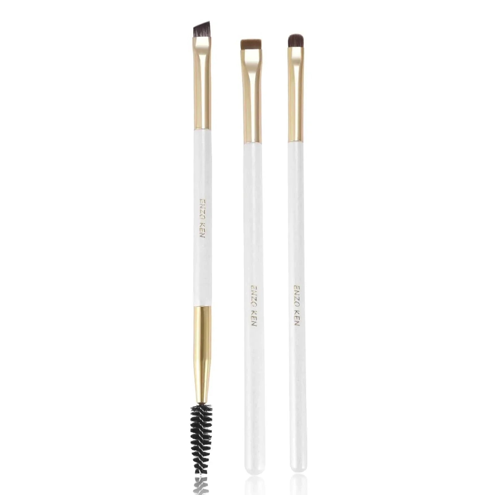Eyebrow & Eyeliner Precision Set with plant synthetic hair brushes, birch handles, and shiny flat ferrules for precise eye makeup application.