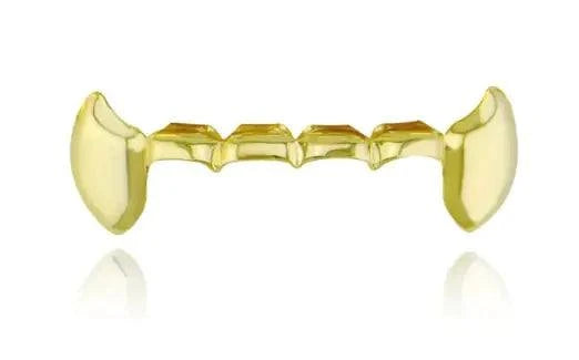 Gold silver bucktooth caps hip-hop style teeth grillz in shiny metal alloy