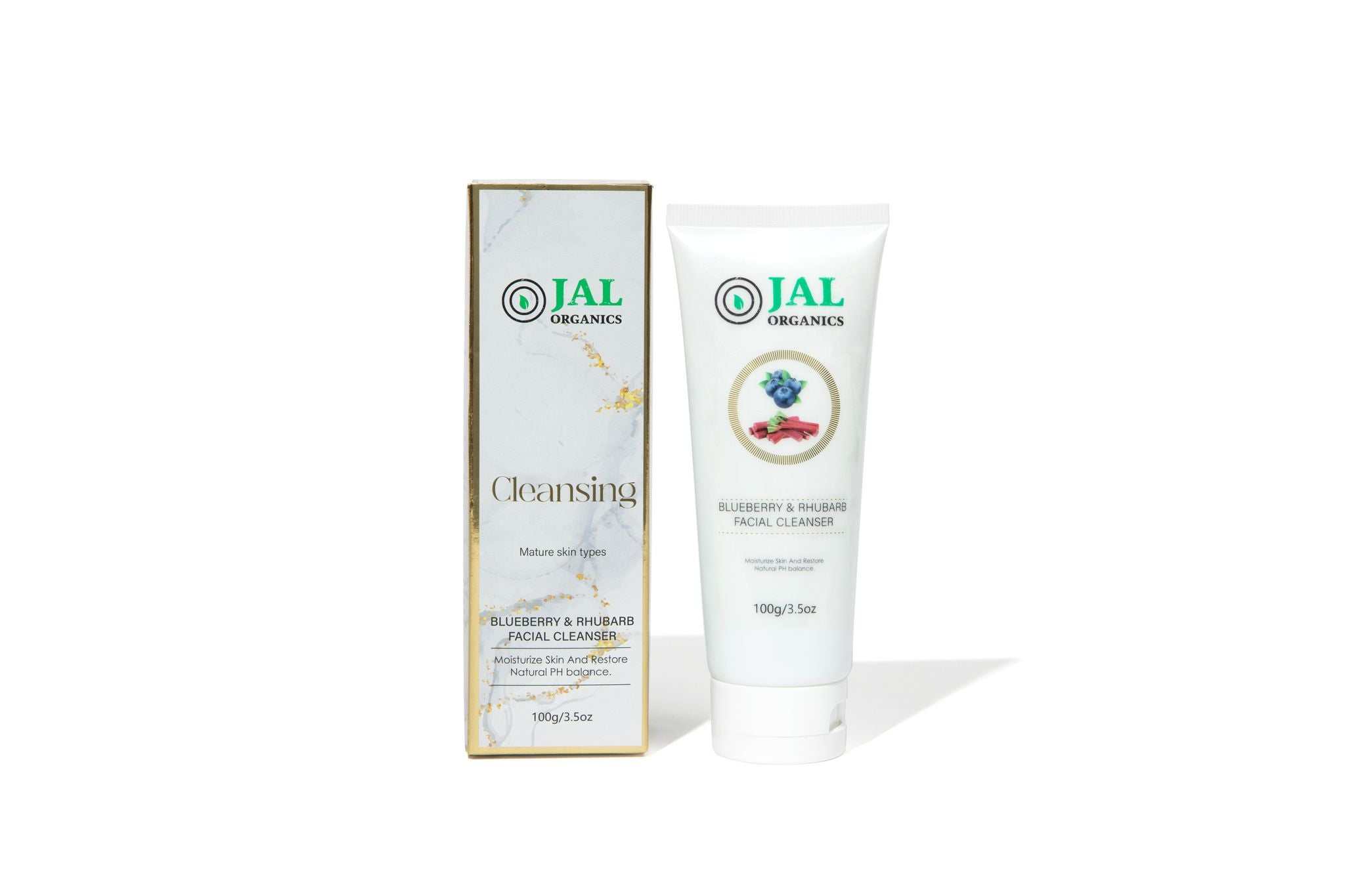 Blueberry and Rhubarb Facial Cleanser tube and box.