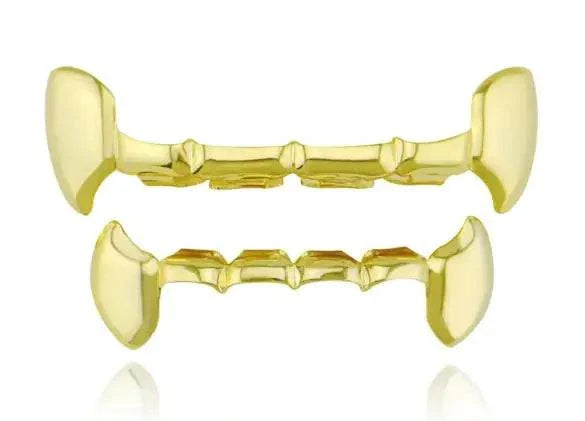 Gold shiny bucktooth tooth caps grillz in hip-hop style accessory