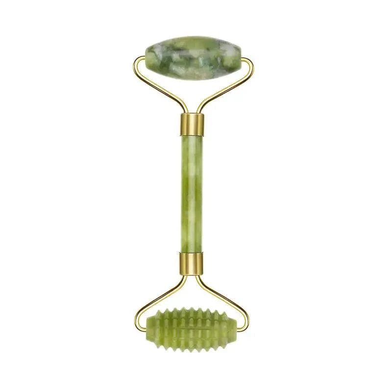 Natural Jade Roller Massager with dual-ended design for skincare enhancement and relaxation.
