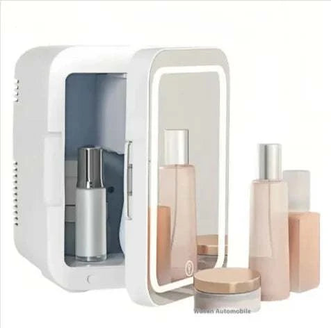 Glam Mini Cooler compact beauty fridge with illuminated mirror for skincare and cosmetics storage