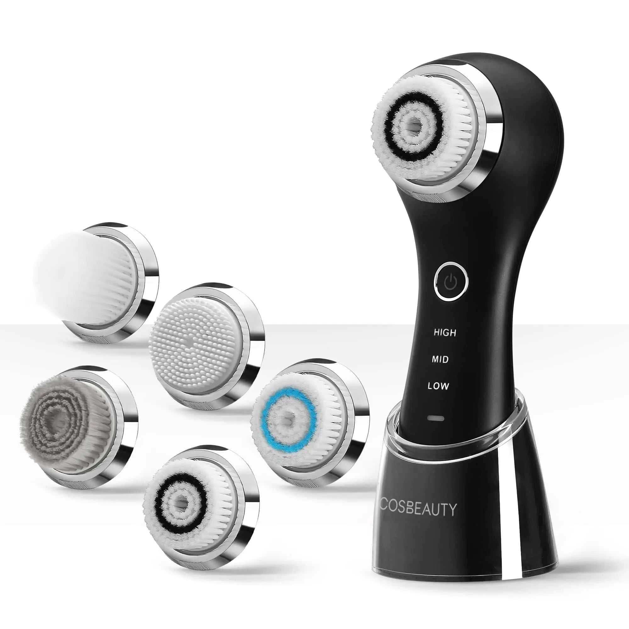 SonicGlow 5-in-1 Facial Cleansing Brush with interchangeable heads and customizable intensity levels.