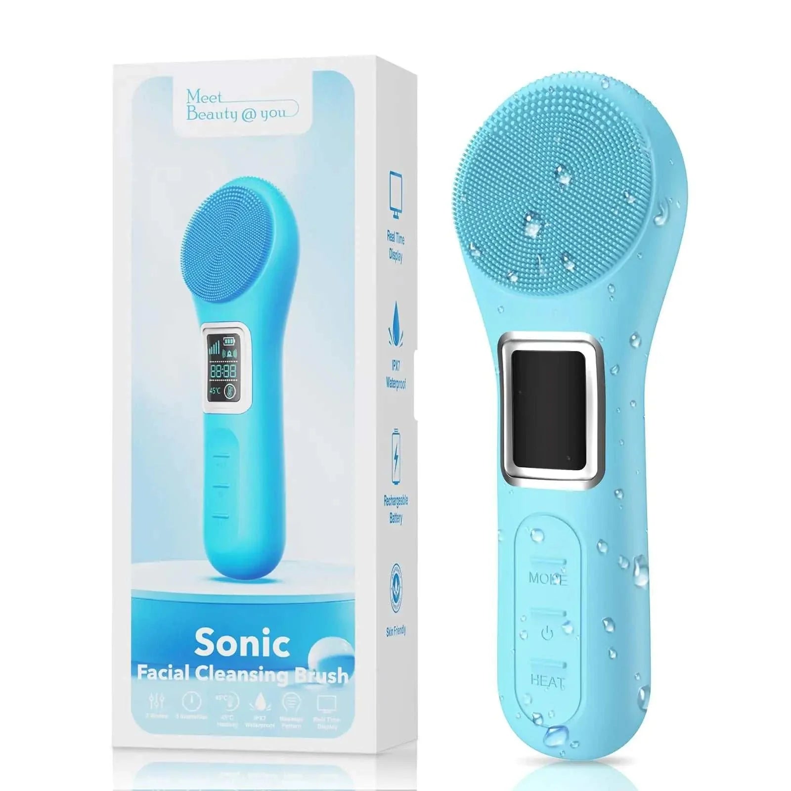 BlueSky Rechargeable Silicone Facial Brush with sonic vibration technology for deep pore cleansing and exfoliation