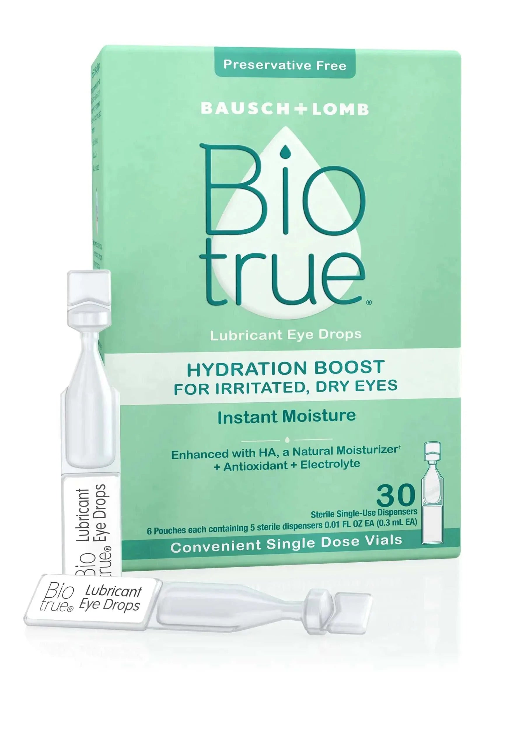 Biotrue Hydration Boost Eye Drops preservative free single dose vials for dry irritated eyes pack of 30