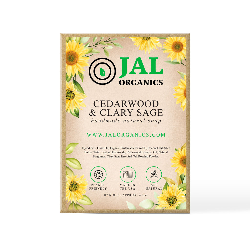 JAL Organics Cedarwood & Clary Sage Handmade Soap in box. 