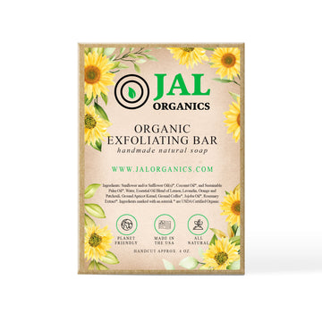 JAL Organics Organic Exfoliating Bar Handmade Soap in box. 